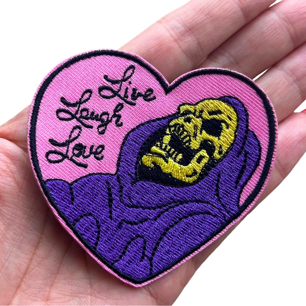 LIVE LAUGH LOVE Skelator Embroidered Iron On Patch Masters of the Universe